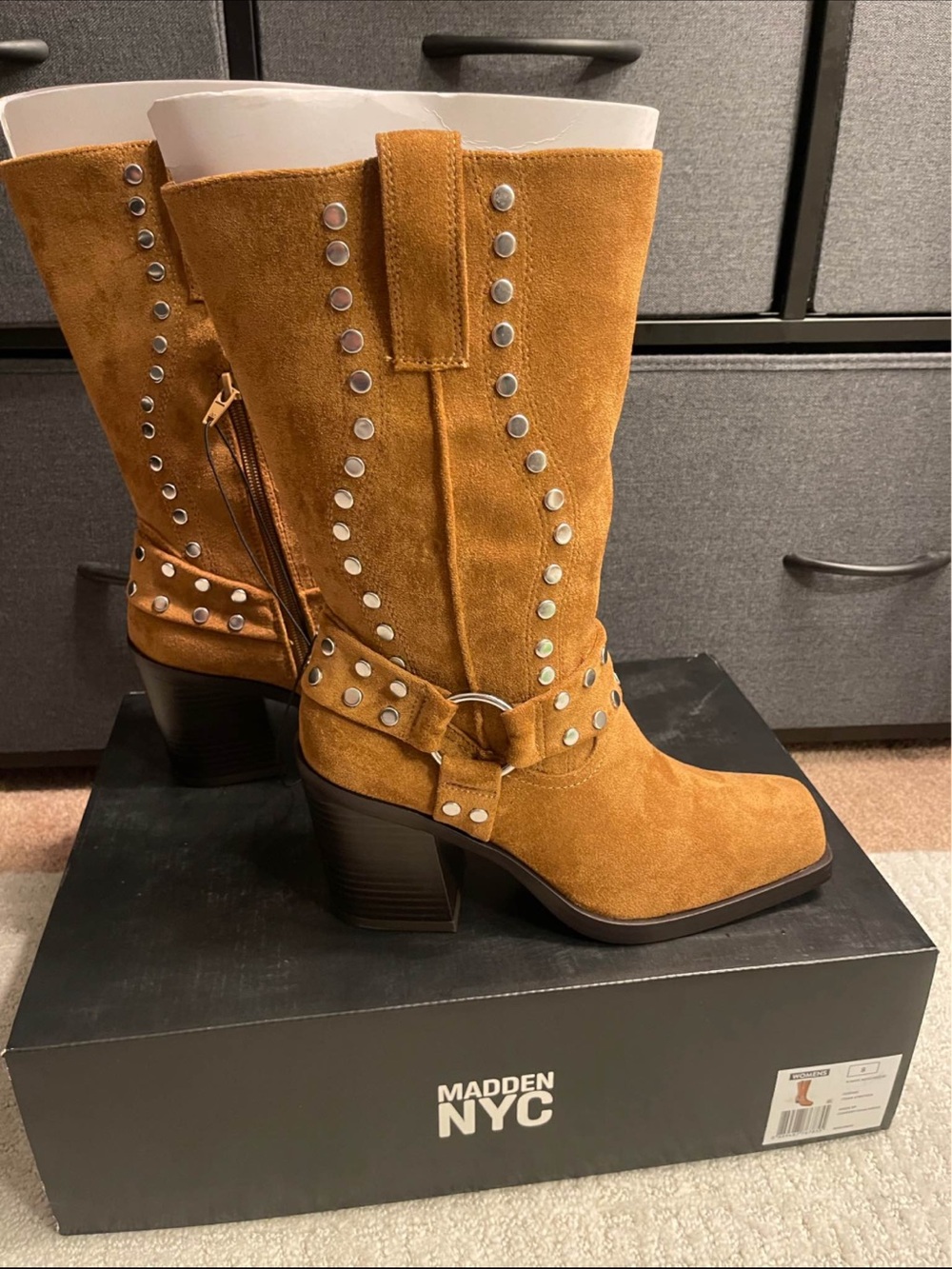 NWT! Madden Nyc Women's Moto Western Boots Studded Size 8 Faux Suede with Box - Picture 12 of 16